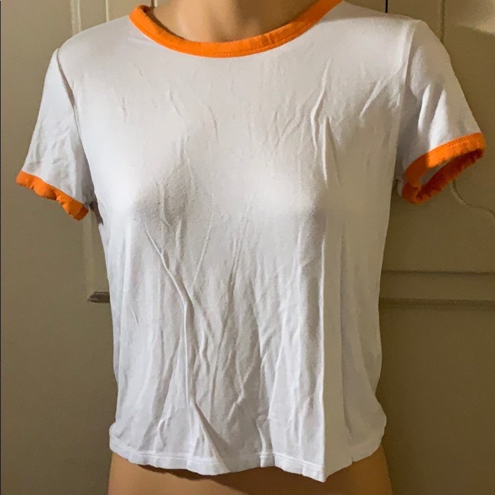 Orange and white basic crop tee